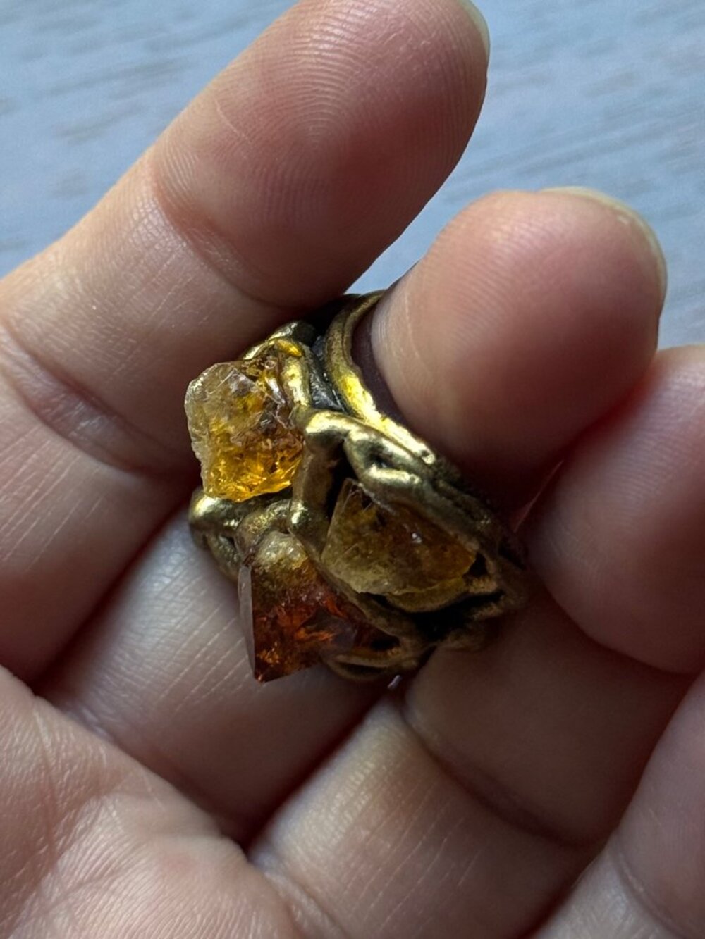 Magical Brutalist Raw Citrine and Brass Artisan Ring - Picture 5 of 7